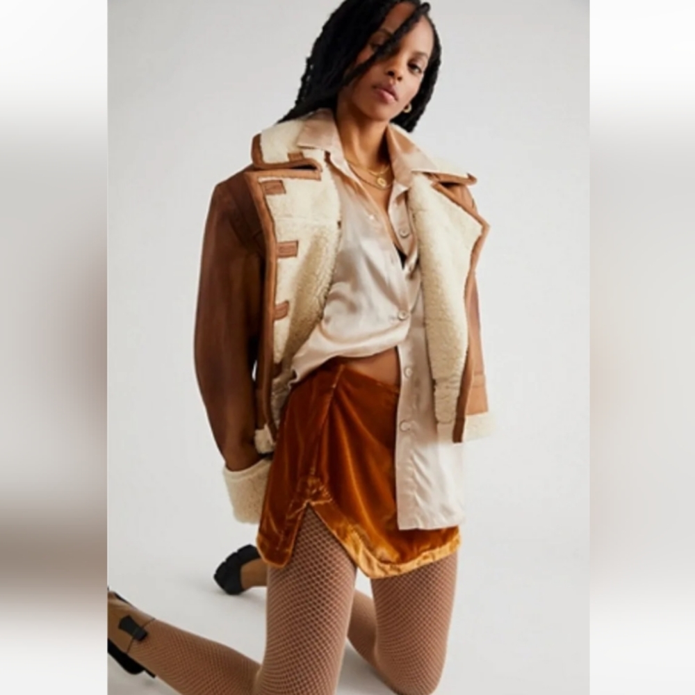 Free People Women's Annalise Velvet Mini Skirt, Color Amber, Size 8.